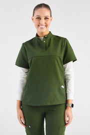 June Mandarin Collar Two Pocket Scrub Top - Hunter Green