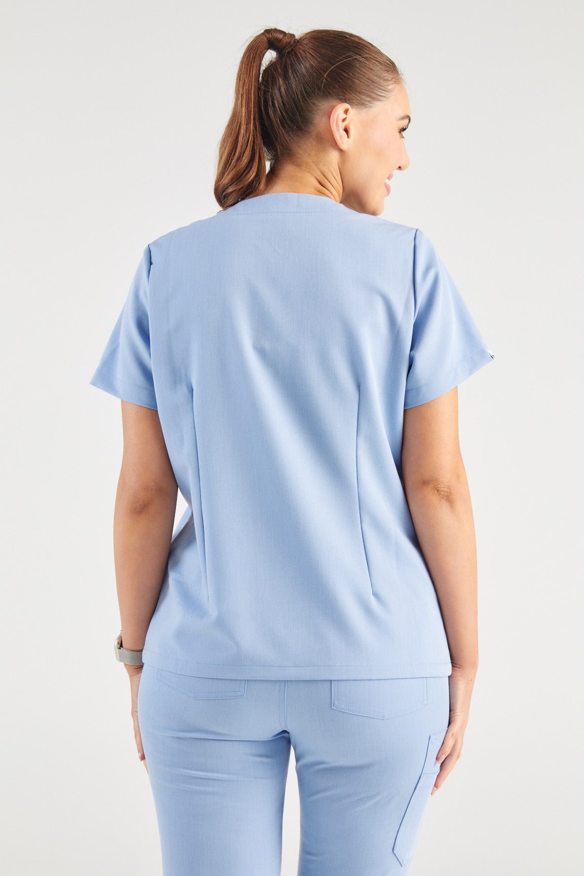 Ada V-Neck Wrap Three Pocket Scrub Top - Sky Blue