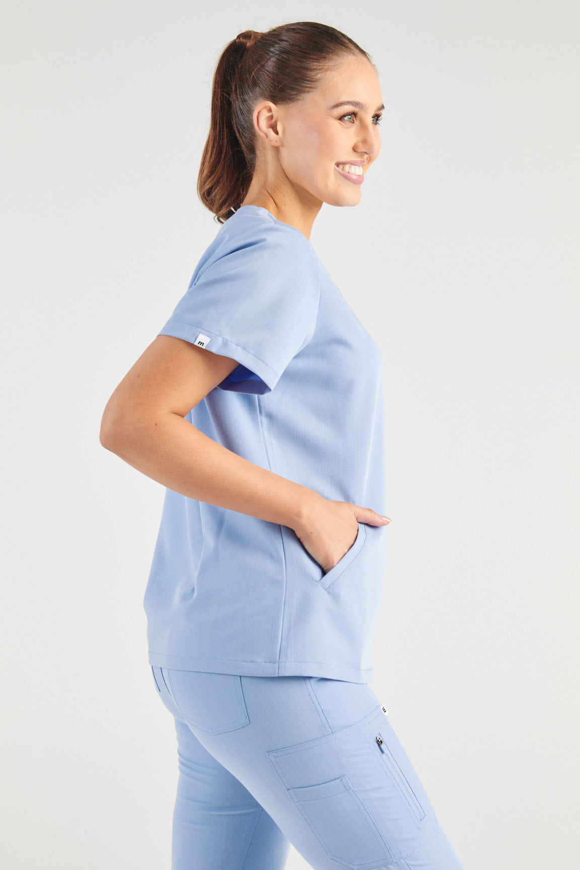 Ada V-Neck Wrap Three Pocket Scrub Top - Sky Blue