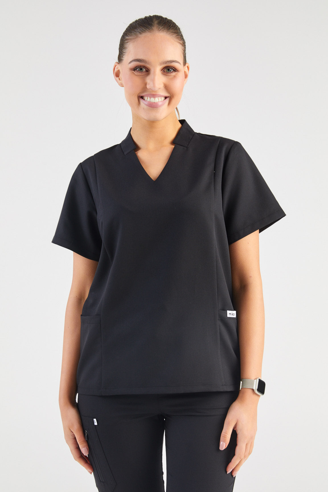 Molly Princess Cut Two Pocket Scrub Top - Black [Final Sale]