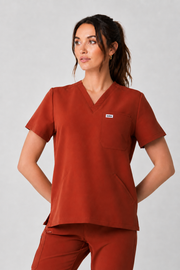 Everly V-Neck Four Pocket Scrub Top - Rust