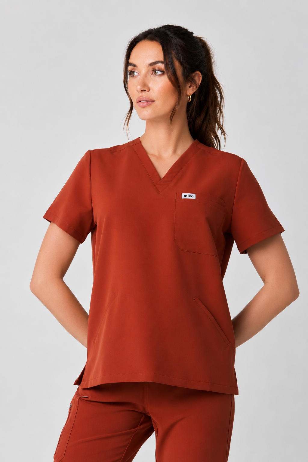 Everly V-Neck Four Pocket Scrub Top - Rust