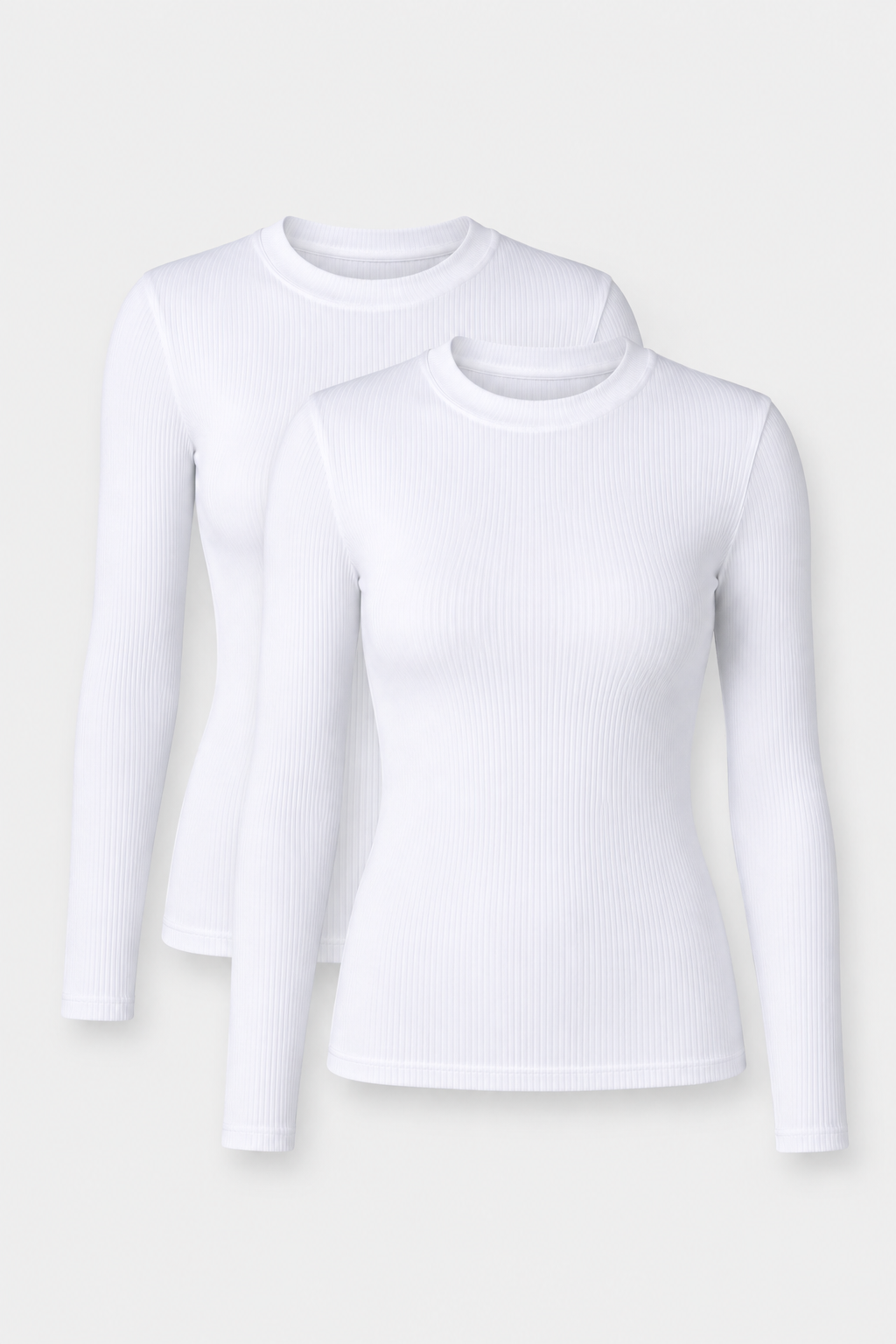 Twin Pack - White Ribbed Long Sleeve Top