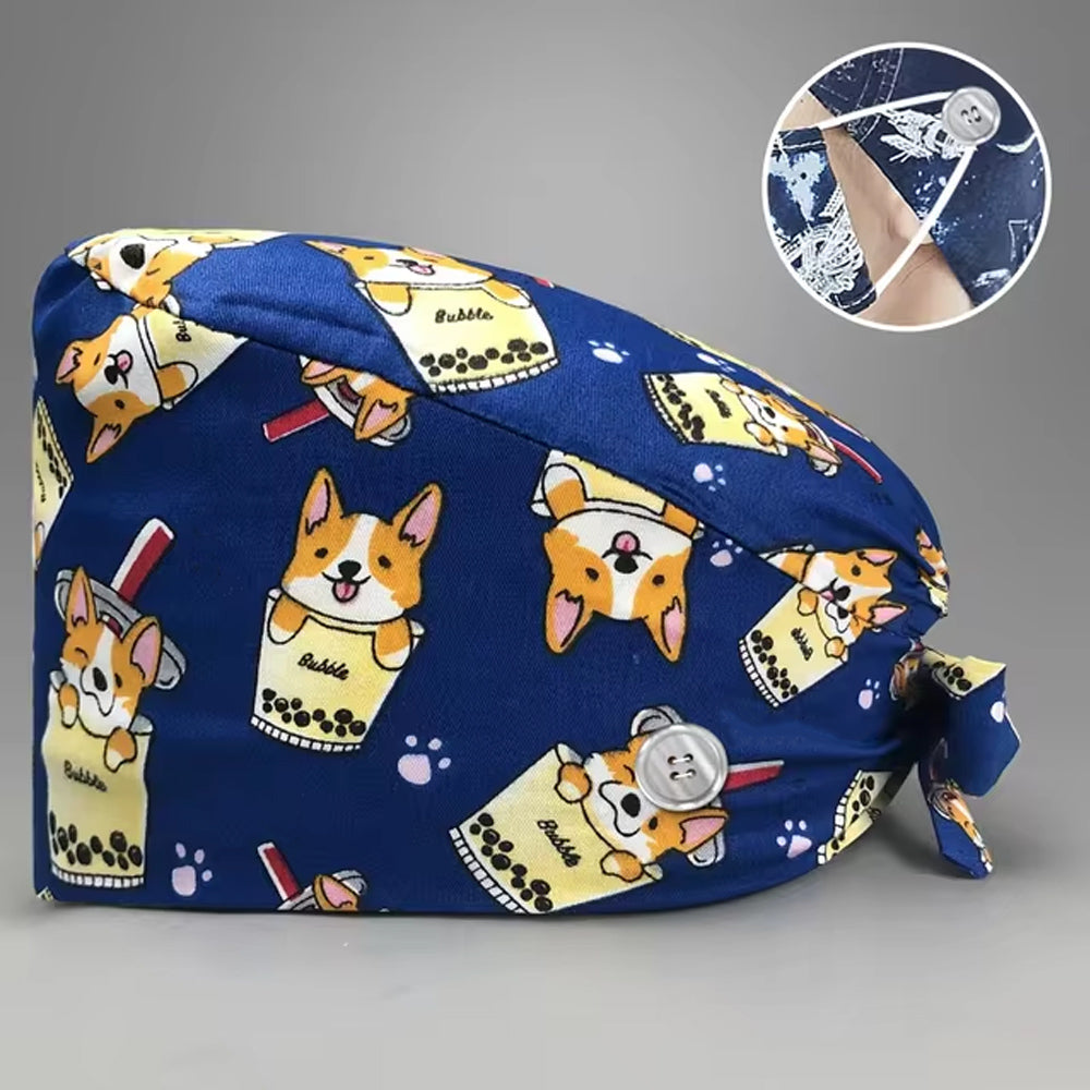 BubbleTea Dog Blue Scrub Cap