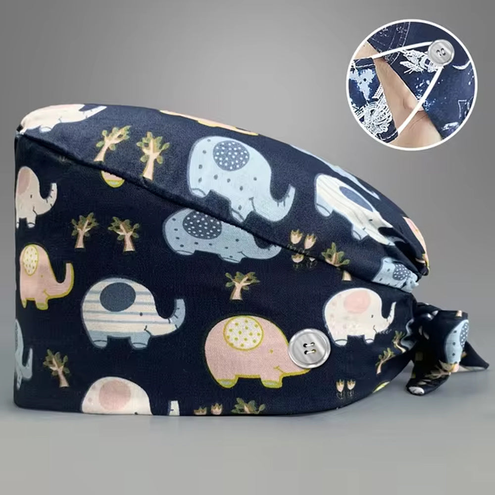 Elephant Navy Scrub Cap