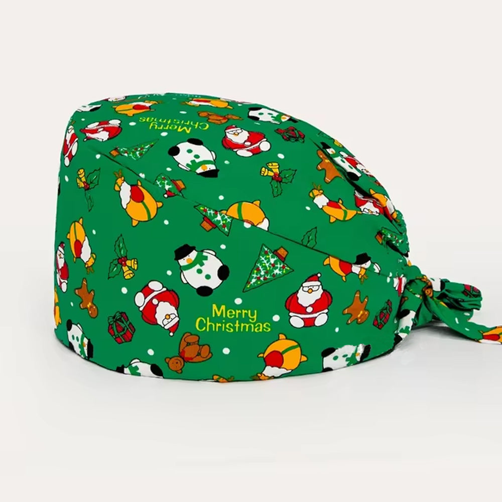 Merry Christmas Green Scrub Cap