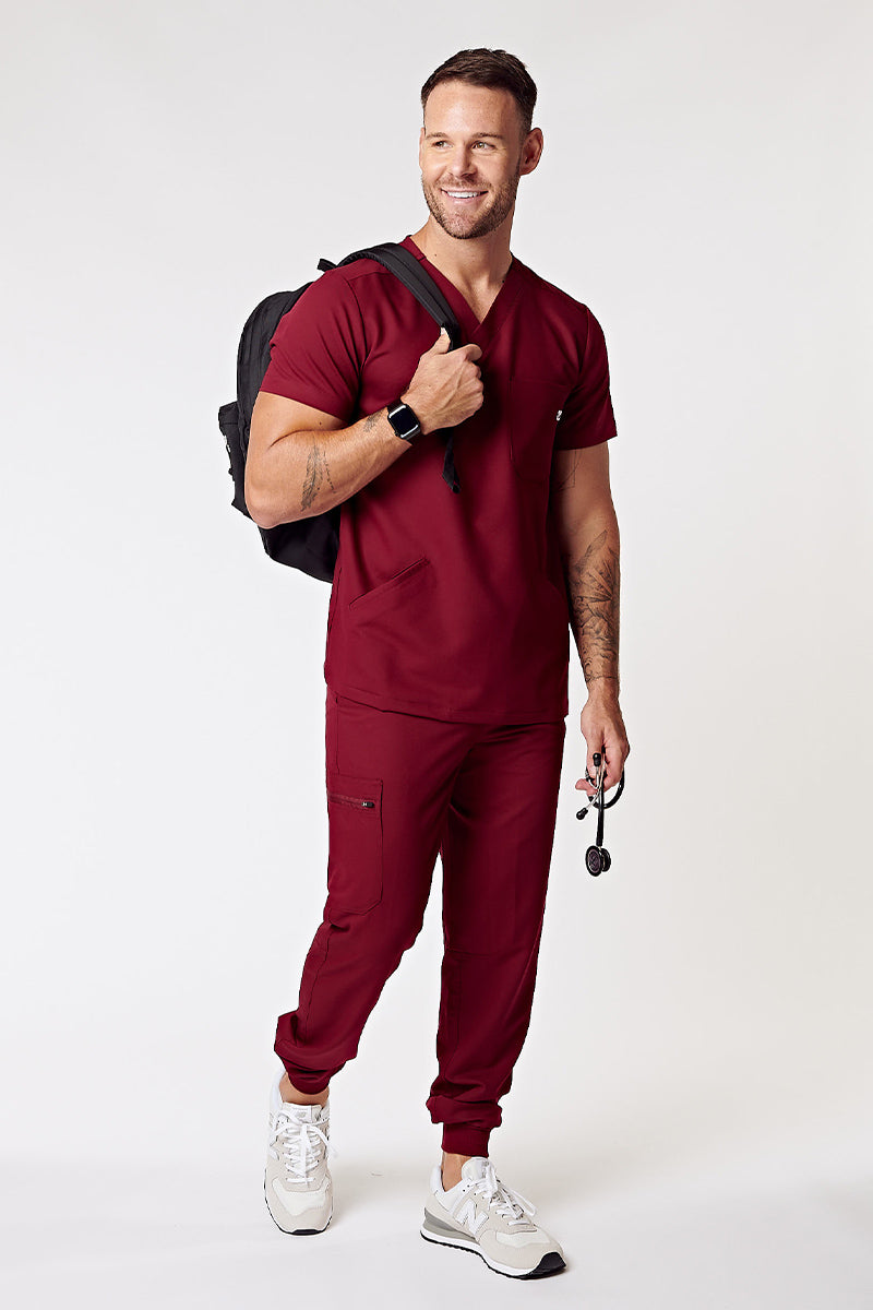 Bassel Multi-Pocket Jogger Scrub Pants - Burgundy