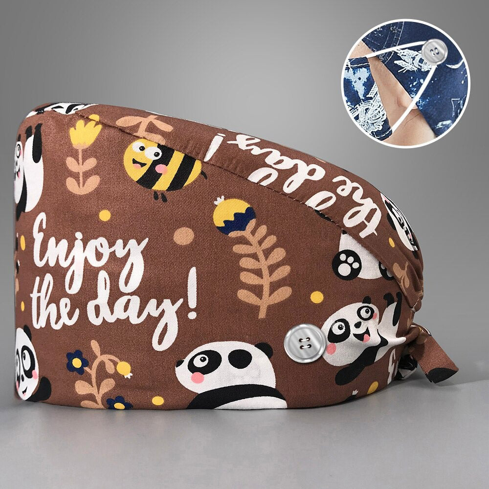 Panda & Bumblebee Brown Scrub Cap
