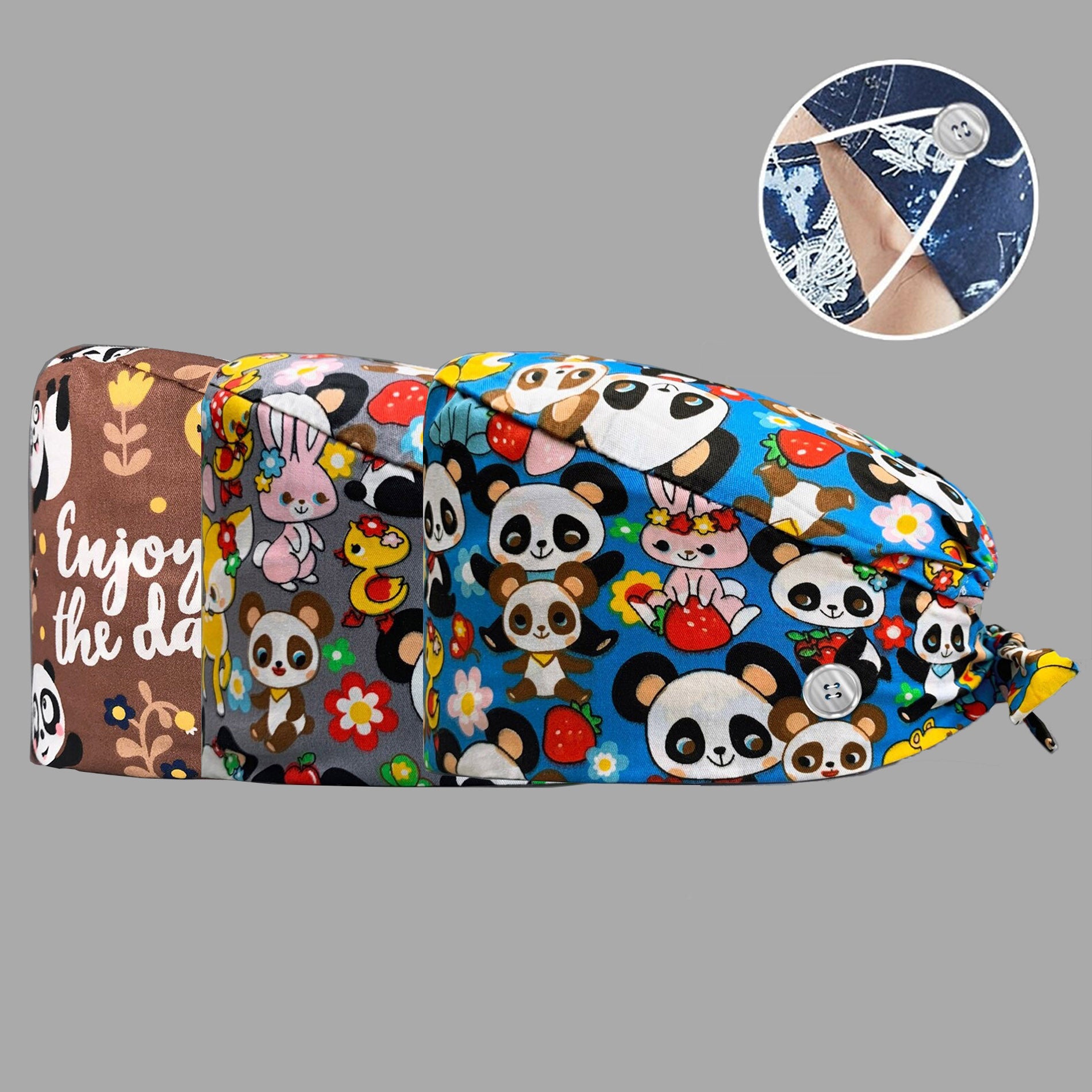 Panda Party Scrub Caps x3 Pack